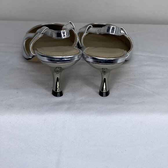 Theory Women’s Micro Slingback Metallic Pointed Toe Kitten Heel Pumps – Silver - Picture 5 of 8